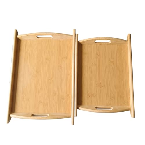 Bamboo Serving Tray Rectangle Platter Breakfast Dinner Food Bed Tray for Eating Kitchen Restaurants (1, 15" x 10.2" x 1.2" (with Handle)) - size: 15" x 10.2" x 1.2"