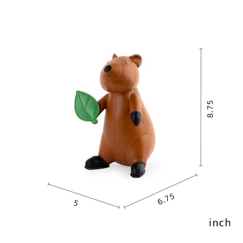 Zuny Bookend Quokka, Leather Bookends for Shelves, Handmade Animal Home Decor, Classic Series, Tan+Black - color: Quokka