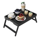 Youpehom Bed Tray Table with Folding Legs,Bamboo Breakfast in Bed for Kitchen Serving Tray,Sofa,Used As Laptop Desk Snack Breakfast Tray (Black, Medium) - color: Black, size: Medium
