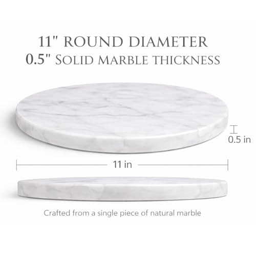 11-Inch Round Marble Cheese Board – Solid White Natural Stone Cutting Board & Charcuterie Serving Tray with Non-Slip Feet, 0.5” Thick, Easy to Clean. - color: White, size: 11"L x 11"W