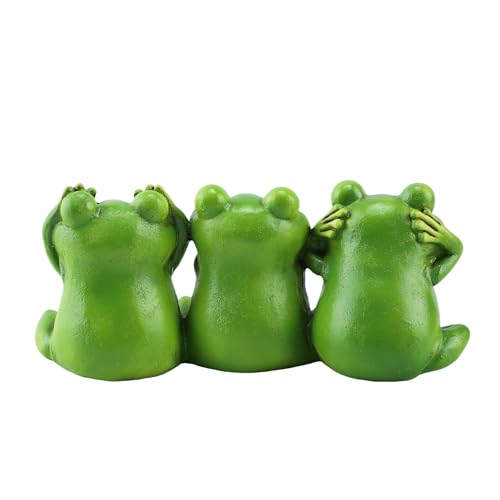 3 Frog Figurines - 7.9 Inch Funny Resin Frogs, Hear No Evil See No Evil Speak No Evil Statue, Whimsical Indoor/Outdoor Decor for Garden, Desk & Yard