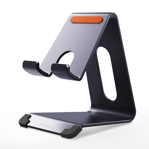Phone Stand for Desk, Thickened Aluminum Cell Phone Stand & Phone Holder for Desk, Compatible with Tablets, iPhone, iPad, Samsung - Dark Gray - color: dark gray