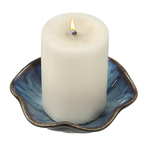 uxcell Candle Holder Plates, 4 Inch Ceramic Candle Tray Tealight Incense Holder Dish Candlestick for Tea Light Aromatherapy Wedding Rustic Vintage Home Decor, Lotus Leaf Dark Blue - color: Dark Blue