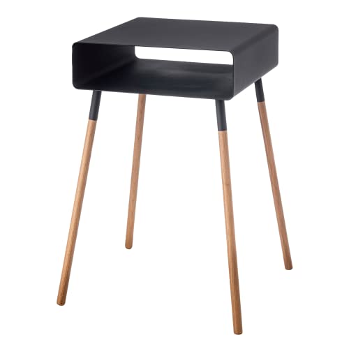 YAMAZAKI Home Plain Side Table with Open Storage Shelf, Rectangular Accent Space Saving Living Room Bedroom Couch End Table - Tall, 23" - Steel + Wood - color: Black, size: Tall
