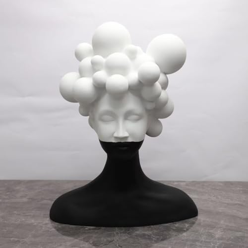 Modern Abstract Resin Sculpture, Black and White Bust with Bubble Crown Design, Contemporary Art Decor