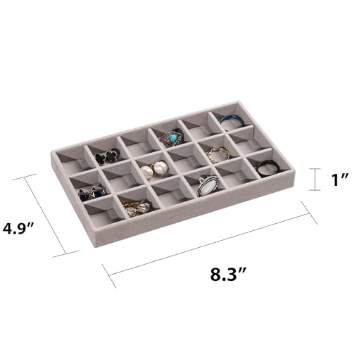 Frebeauty Jewelry Organizer Tray,Stackable Velvet Jewelry Trays,Drawer Inserts Earring Organizer For Women Jewelry Storage Display Case for Rings Stud Necklaces,Set of 4(Grey) - color: Grey, size: Set 4