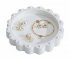 Aotea Crafts - Beaded Scalloped Jewelry Dish Tray Plate - Modern Aesthetic Ring Dish - Concrete Handcrafted Trinket Tray - Smooth Texture - Ivory White - 6.3 inch