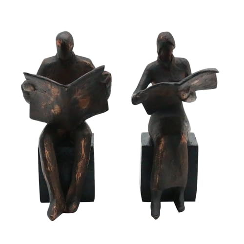 Lukitas Copper Newspaper Decorative Bookends, Heavy Duty Reader Book Ends Non-Slip, Vintage Home Décor Accessories for Study Office Deck Bookshelf, Resin, 1Pair/2Piece 8''