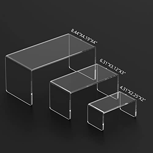 HIIMIEI Acrylic Risers for Display Clear 3-Tier Risers Stands Showcase for Amiibo Funko Pop Figures, Dessert, Jewelry-8.4"x 6.3"x 4.3" (2 Sets) - size: 8.4"x6.3"x4.3"