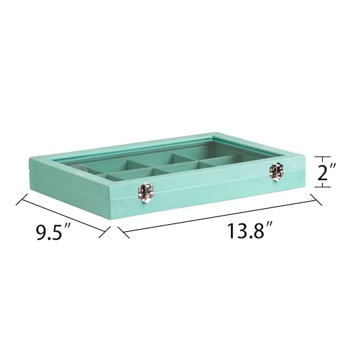 Frebeauty Velvet Jewelry Tray,12 Grid Jewelry Organizer with Clear Lid,Bracelets Holder,Jewelry Display Case with Clasp,Drawer Insert Bangle Brooch,13.8 x 9.5 x 2 Inches,Gift for Women Girl(Turquoise) - color: Turquoise, size: 12 Grid