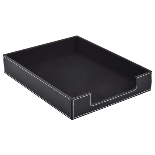 Leather 1-Layer Letter Tray Stackable File Document Tray,A4 Paper Case Rack Desk Office Supplies Organizer Holders,Desktop Organization, Pen Mail Magazine Storage Box(Black) - color: Black