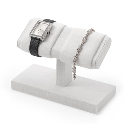 Microfiber Watch Display Stand T-bar For Men And Women, Jewelry Holder Organizer For Wristwatch/Bracelet/Storage Display Rack (Linen) - color: Linen, size: 2 Slots