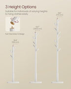 VASAGLE Solid Wood Coat Rack, Free Standing Hall Coat Tree with 8 Hooks, 3 Height Options, for Coats, Hats, Bags, Purses, for Entryway, Hallway, Rubberwood Hooks and Pole, Cloud White URCR010W02 - color: Cloud White, style: Square Base + Cylindrical Hooks