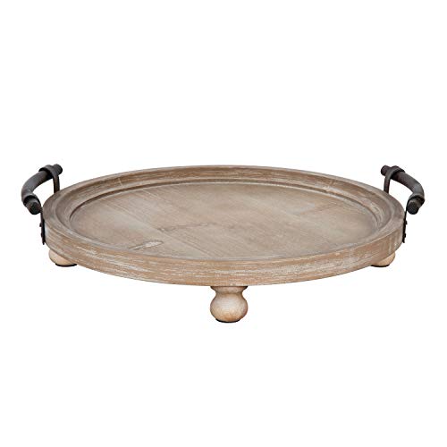 Kate and Laurel Bruillet Round Wooden Footed Tray with Handles, 15 inch Diameter, Rustic Finish - color: Natural