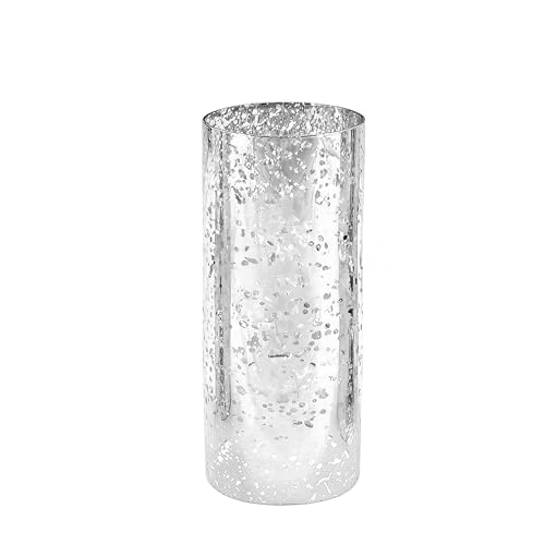 WGVI Hurricane Candle Holder Sleeve, W: 5", Ht: 10", Silver Speckled Glass Cylinder Open Both Ends, Chimney Tube Shade, 1 Piece - size: 5x10"H