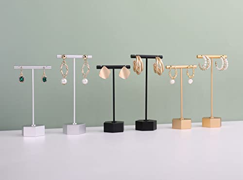 GemeShou Metal 2pcs Earring T Stand Silver Retail Display Holder for Show, White T Bar Jewelry for Online Store Photography 【Silver-Hexagon Base 2pcs Height 4.5" and 5.3"】 - color: C1/Silver Hexagon Base 2pcs Height 4.5" and 5.3"