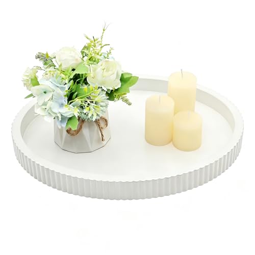 Carah & Cossh Oval Wooden Tray, Modern Decorative Tray 16''x12'', Oval Farmhouse Rustic Serving Tray, Table Centre Tray, Perfect for Storage and Display (White B) - color: White B