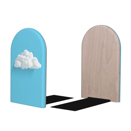 White Cloud Minimalist Bookends for Shelves 2 Pcs Wooden Book Stopper Organizer for Home Office Libraries