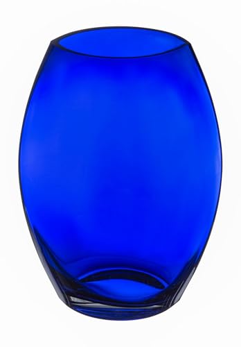 Barski - Handmade Glass - Oval Shaped vase - Cobalt - 8.5 "H (8.5 Inches High) Made in Europe
