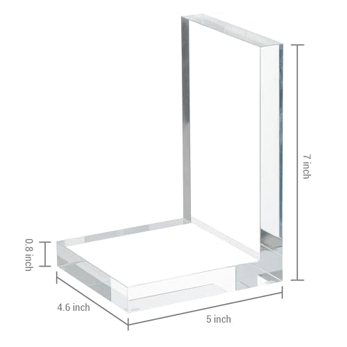 MyGift L-Shaped Decorative Bookends, Transparent Heavy Duty Non-Skid Book Ends Stopper for Shelves Home Office School, 1 Pair, Premium Hotel Style Clear Thick Acrylic