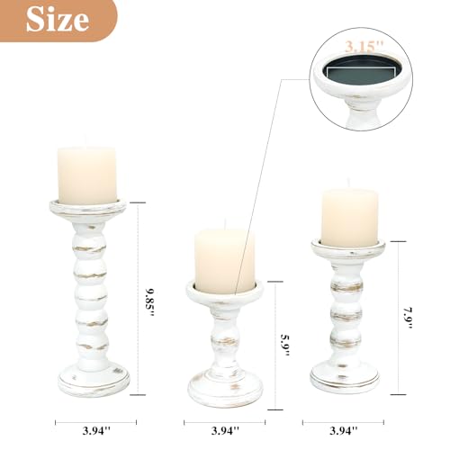 Wood Candle Holder, 3Pcs Rustic White Candle Holders for Pillar Candles, Solid Wood Decorative Candle Holders Distressed Wooden Farmhouse Candle Holder Large for Fireplace Table - color: Washed White