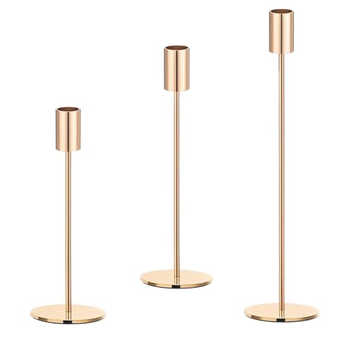 Set of 3 Gold Taper Candle Holders, Metal Gold Candlestick Holders, Tall Candle Holder, Fits 3/4 inch Thick Candle&Led Candles, for Table Centerpiece, Wedding, Dinning, Party Home Decor - color: Gold, size: 3PC