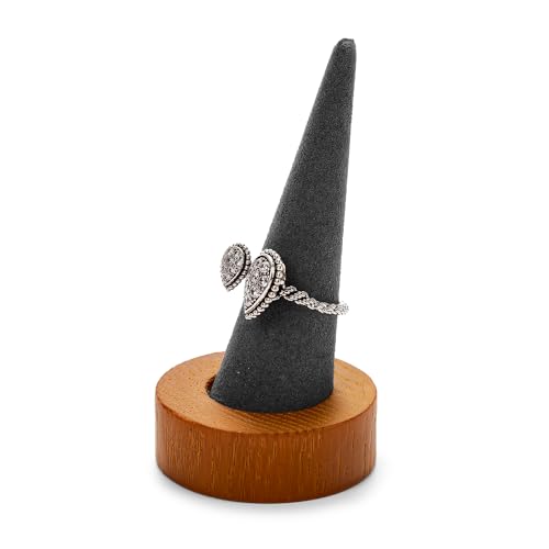 Oirlv Solid Wood Single Ring Display Stand Grey Ring Organizer Holder for Women Gift - color: Single Wood grey