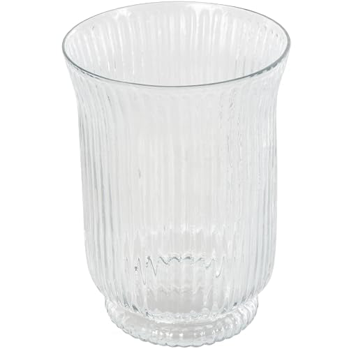 Deco 79 Glass Decorative Candle Holder Ribbed Candle Stand, Candlestick Holder 6" x 6" x 8", Clear - size: 6" x 6" x 8"