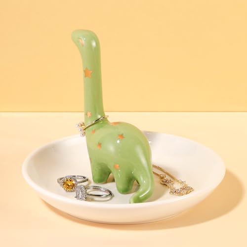PUDDING CABIN Green Dinosaur Ring Holder Dish, Dinosaur Gifts Ring Holder for Rings Earrings Bracelets Necklace Organizer, Birthday Mothers Day Thanksgiving Christmas Gifts for Women - style: Green Dinosaur