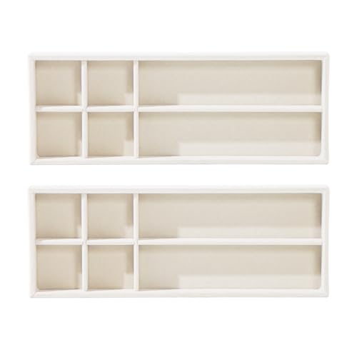2Pcs Desk Drawer Storage Tray, Nightstand Organizer, Necklace Bracelet Ring Earring Jewelry Display, Grid Table Organizer Holder for Sunglass, Phone, Watch, Perfume (6 grid)/Beige - color: Beige, size: 6 Grid