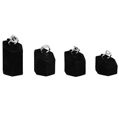 MOOCA Jewelry Ring Stand Holder Display Set, Ring Holders for Jewelry Ring Storage Organizer Stand Pedestals Display 4 Pcs Set, Black Velvet - color: Black Velvet