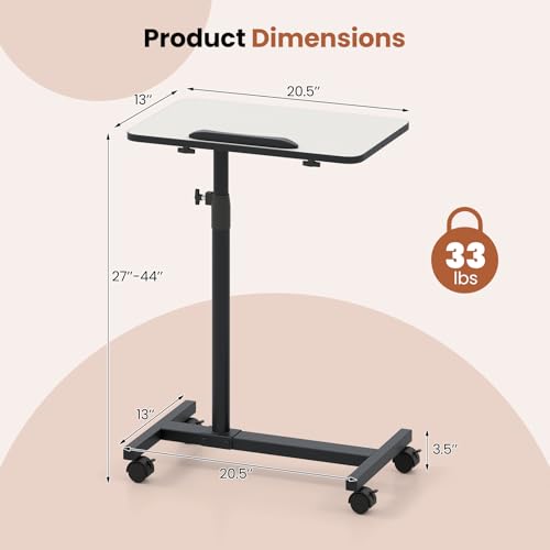 Giantex Overbed Table with Wheels, Medical Adjustable Bedside Table, Mobile Standing Desk, Portable Laptop Table for Small Spaces, Bed Trays Table for Eating Home and Hospital (Light Grey) - color: Light Grey