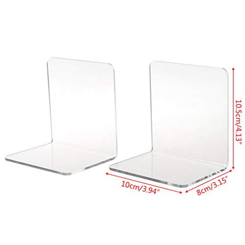 2Pcs Book Ends, Clear Acrylic Bookends, Non-Skid Bookend Supports, Book Stopper for Books/Movies/CDs/Video Games