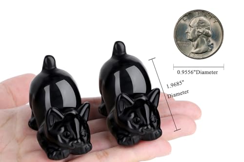 2" Black Cat Figurines Statue Sculpture Obsidian Crystals and Healing Stones Natural Gemstones Carved Kitten Cute Office Room Home Cat Decor Gifts for Mother Cat Lovers Women Men - color: Black-glossy Obsidian