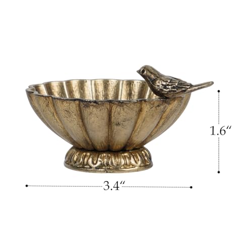 NIKKY HOME Antique Trinket Bowl Dish, Vintage Golden Metal Jewelry Tray with Bird, Ring Holder Classy Birthday Gifts