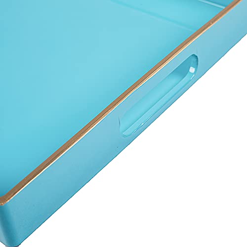 MAONAME Blue Serving Tray with Handles, Modern Decorative Tray for Coffee Table, Plastic Rectangular Tray for Ottoman, Bathroom, Decor, 15.8” x 10.2” x1.4 - color: Blue, size: 15.8" x 10.2" x 1.4"