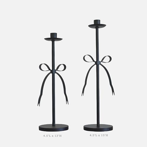 Black Taper Candle Holder Set of 2-Metal Bow Candle Sticks Holder Decor,Modern Tall Candle Holder,Decorative Candlesticks for Fireplace, Wedding, Holiday & Christmas - color: Black