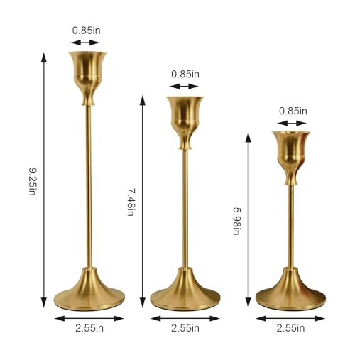 NLBTW Brass Gold Candlestick Holders Taper Candle Holders, Set of 3 Vintage Candle Sticks Holder Decor Used as Fireplace Mantel or Table Centerpieces for Wedding, Dinning, Party - color: Brass Gold, size: 1 set (3 pcs)