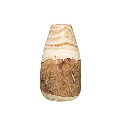 Creative Co-Op 13" H Carved Paulownia Wood Vase with Live Edge (Each one Will Vary)