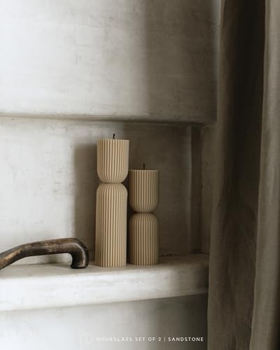 LAWA Hourglass Pillar Candle - Large Beautiful Handmade Pillar Scented Soy Wax Candle Elegant Bubble Aesthetic Candle Housewarming Gift Home Room Shelf Decor Idea Sandstone (Set of 2) - color: Sandstone