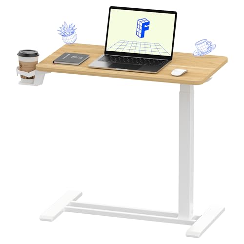 FLEXISPOT H7 Adjustable Overbed Bedside Table with Wheels Pneumatic Mobile Standing Desk Laptop Desk Rolling Computer Cart Movable Overbed Table Hospital Home Use(27.6" W x 15.7" D, Maple Table) - color: Maple, size: Small