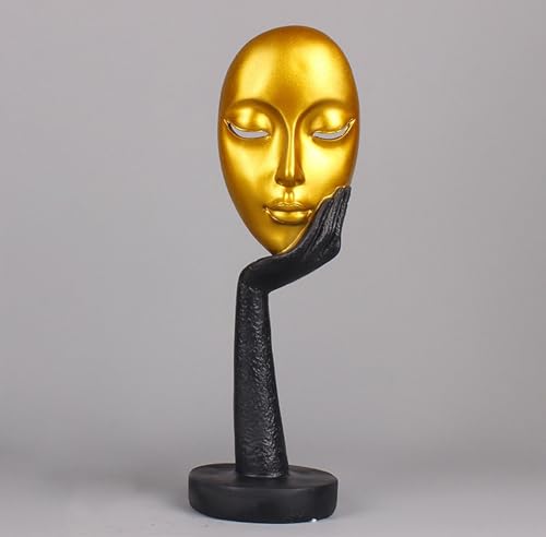 Elegant Abstract Thinking Woman Resin Sculpture - Modern Minimalist Geometric Decor, 7 Colors, 2 Sizes (12" and 15") - Contemporary Art for Living Room and Study (Black Gold 15 inch) - color: Black Gold 15 Inch