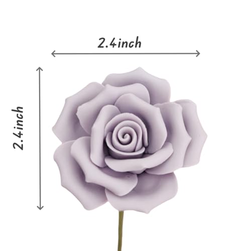 Handmade Porcelain 3D Ceramic Rose Flower, Eternal Flower Decoration for Home Office Decor, Creative Desktop vases, Porcelain Decorations, Exquisite, Set of 6 (Purple) - color: Purple