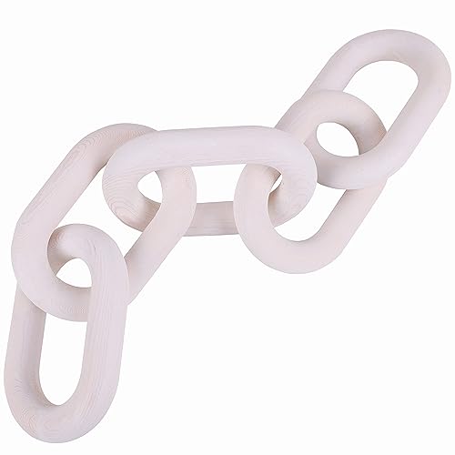 HMASYO White Wood Chain Link Decor, 5-Link Wooden Decorative Chain Home Decor Accents, Coffee Table Decor, Shelf Decor Aesthetic, Modern Bookshelf Table Decorative Objects for Living Room - color: White-5, size: 22"D x 3.9"W