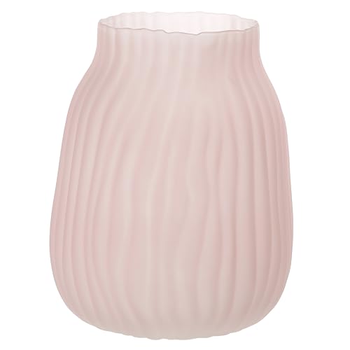 Large Ribbed Glass Vase 8in Frosted Pink Elegant Decorative Vases for Home Flowers Arrangements, Centerpieces, and Modern Décor - color: Frosted Pink, size: H-8.0IN