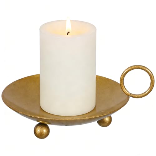 Cabilock Decorative Candle Holder 4.5'' Pillar Candle Stand Iron Plate Candlestick Holder Tray with Handle for WaxCandles, Incense Cones, Spa, Romantic Dinners Weddings Home Valentine Decor