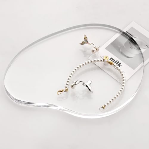Acrylic Jewelry Dish Tray trinkets Organizer - 8mm Thickened Crystal Clear, Elegant Shape for Rings Necklaces Watches - Multi-Use Display for Perfume, Aromatherapy & Vanity Table Decor
