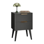 YAUKOMEL Small Black Night Stand,Mid Century Modern Bedside Table, Nightstand with 2 Drawers,Fluted Side Table with Wood Legs, End Table for Bedroom,Small Space Black11.8 D x 15.7" W x 22.8" HCTG55BK - color: Black, style: Fluted Style