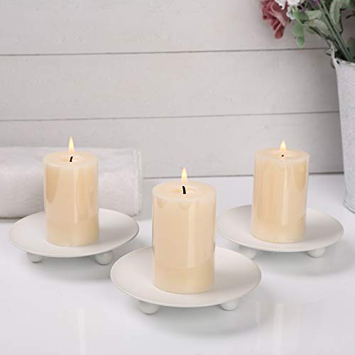 Scwhousi White Iron Plate Candle Holder,Decorative Iron Pillar Candle Holder, Set of 3,Candle Stand for Wax Candles - color: White