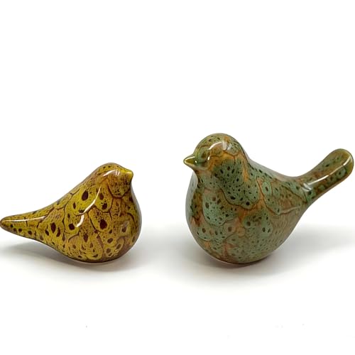 Two-piece set of parent-child bird statues, modern home decor, with removable storage holes, suitable for bedrooms, living rooms, offices, and fireplace mantel decorations. (Kiln color change) - color: Kiln Color Change